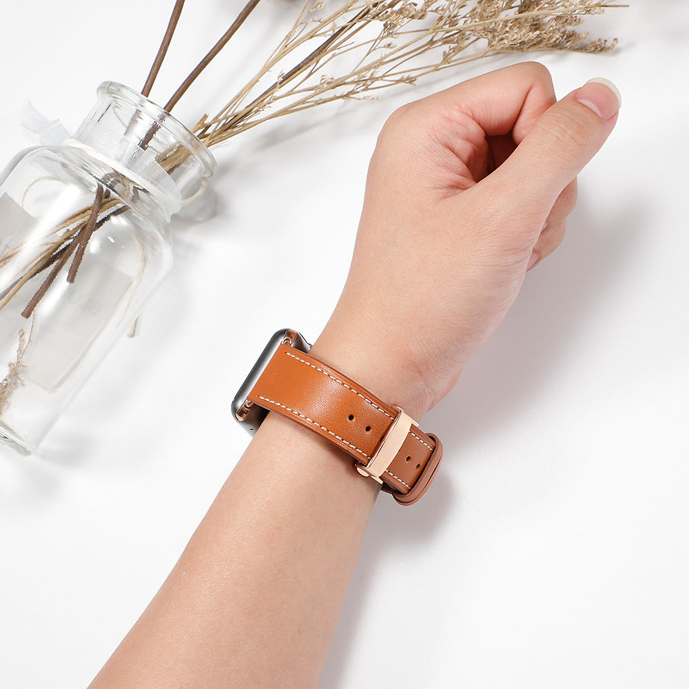 Echt-Leder Armband mit Schmetterlingsschnalle für Apple Watch