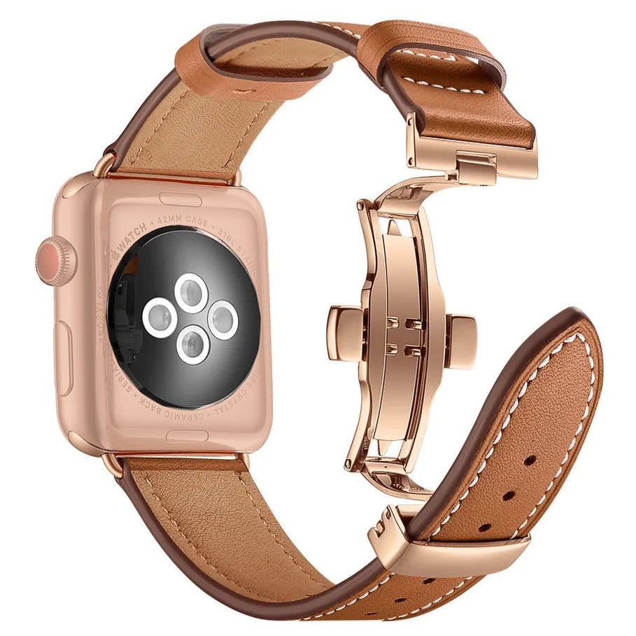 Echt-Leder Armband mit Schmetterlingsschnalle für Apple Watch