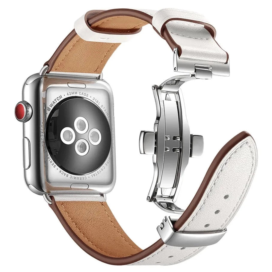 Echt-Leder Armband mit Schmetterlingsschnalle für Apple Watch