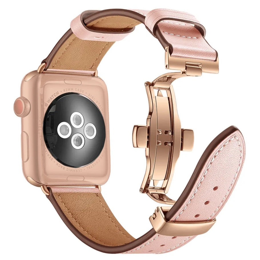 Echt-Leder Armband mit Schmetterlingsschnalle für Apple Watch