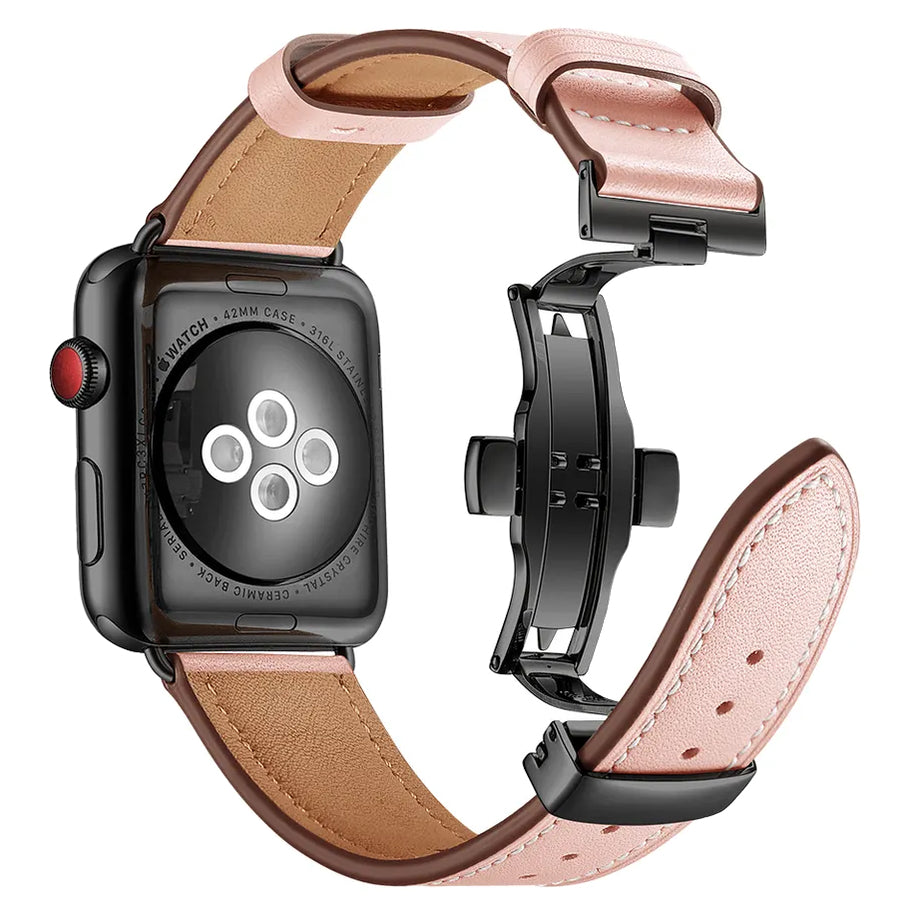 Echt-Leder Armband mit Schmetterlingsschnalle für Apple Watch