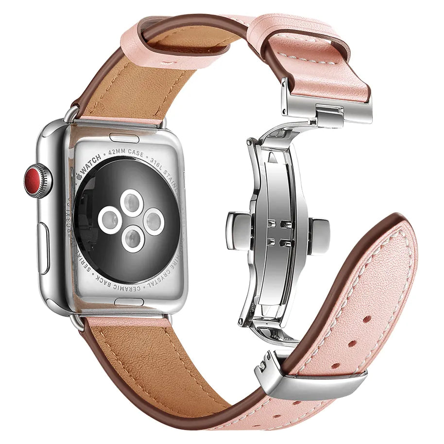 Echt-Leder Armband mit Schmetterlingsschnalle für Apple Watch