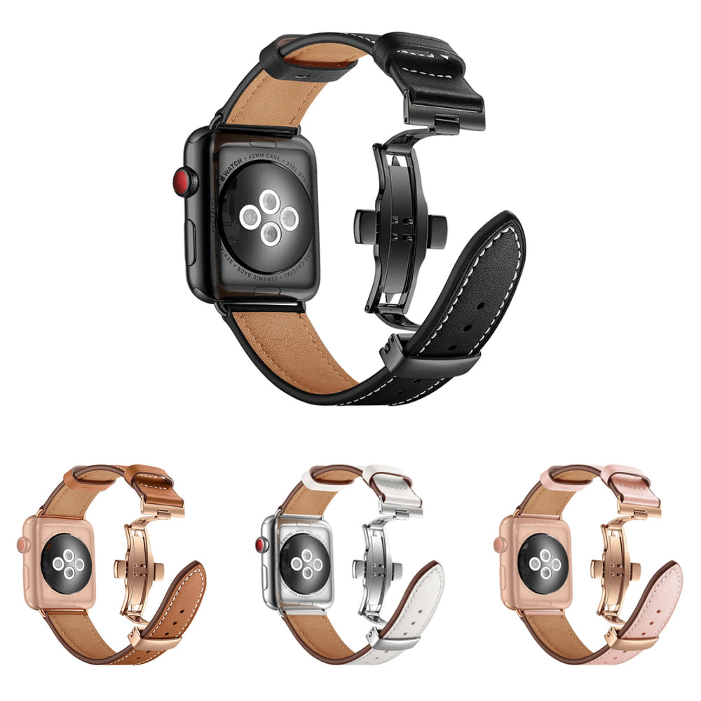 Echt-Leder Armband mit Schmetterlingsschnalle für Apple Watch