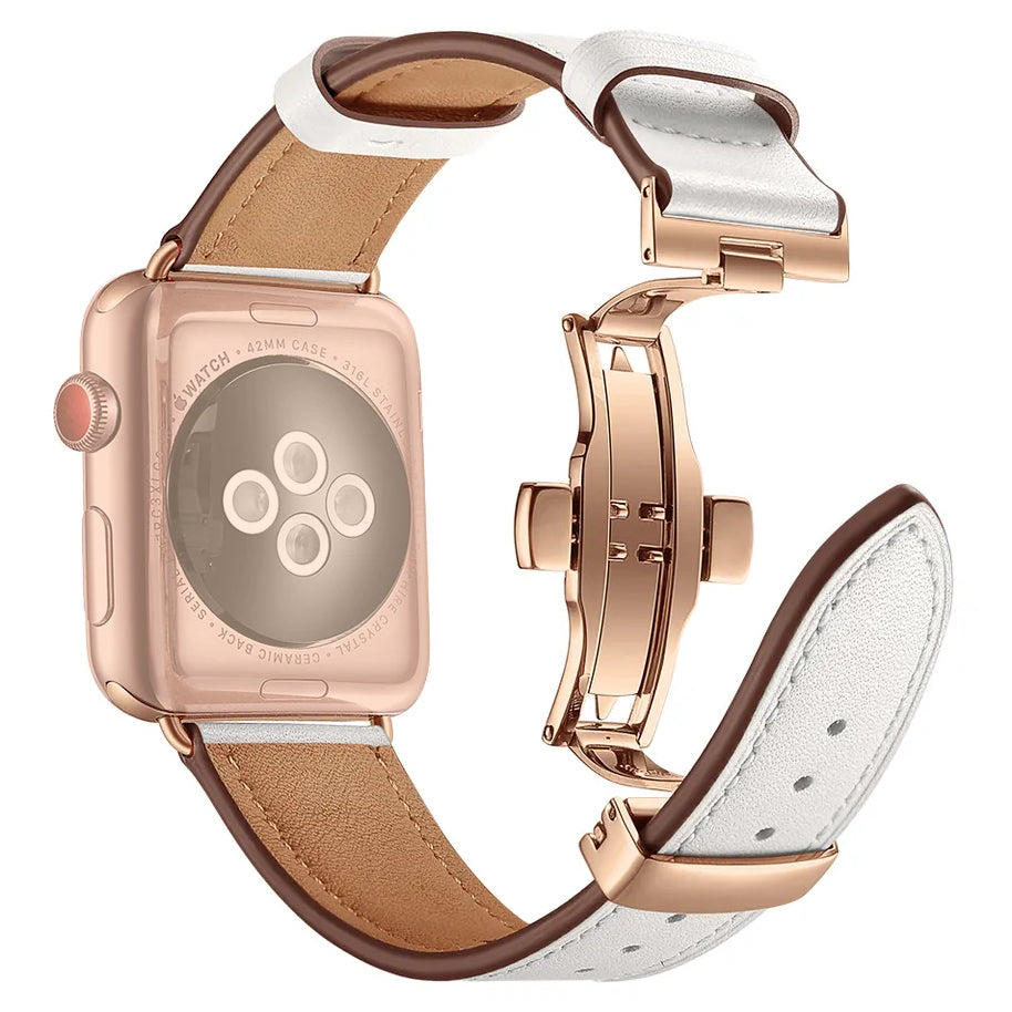 Echt-Leder Armband mit Schmetterlingsschnalle für Apple Watch