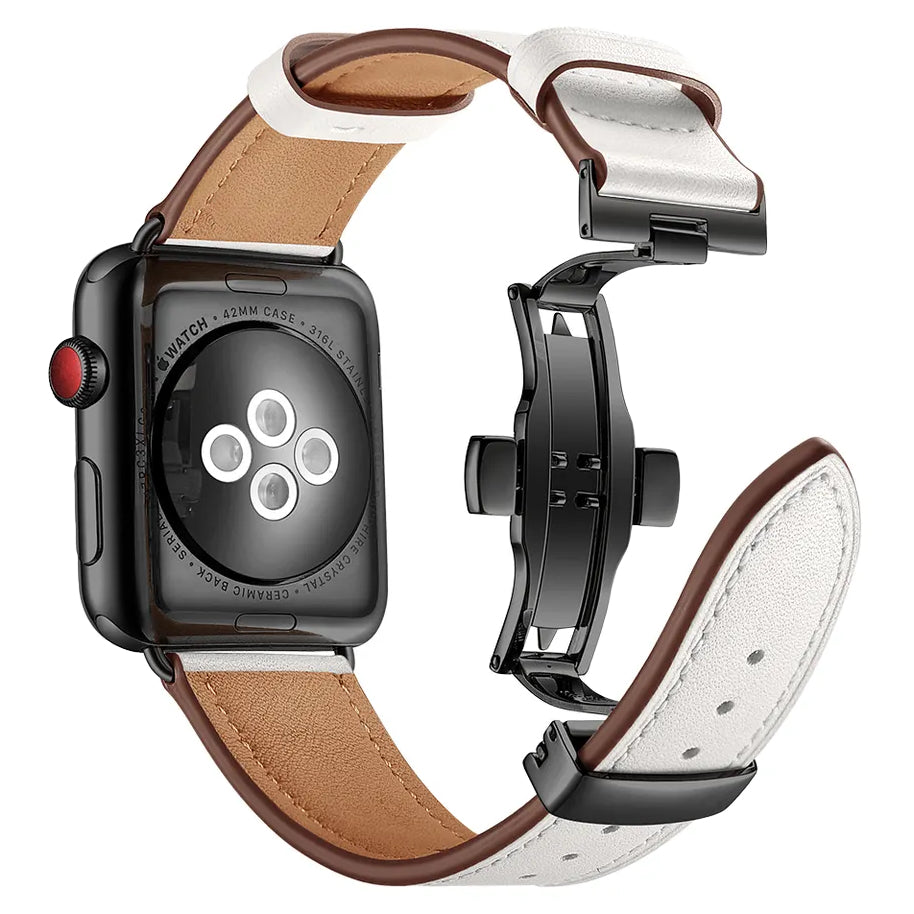 Echt-Leder Armband mit Schmetterlingsschnalle für Apple Watch