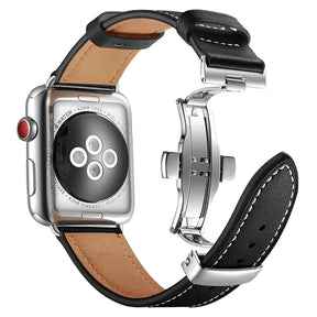 Echt-Leder Armband mit Schmetterlingsschnalle für Apple Watch